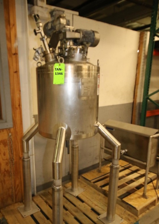 ***SOLD*** used 20 Gallon Jacketed Double Motion Mix Kettle/Reactor with sweep mixer with scraper blades and shaft with 2 mix props.  Walker model PZ-K-VP. Jacket rated 100 PSI @ 360 Deg.F.. Vessel rated 15 PSI /-15 PSI Vacuum.  NB# 3317. Video of unit running available. Last used in sanitary application.  